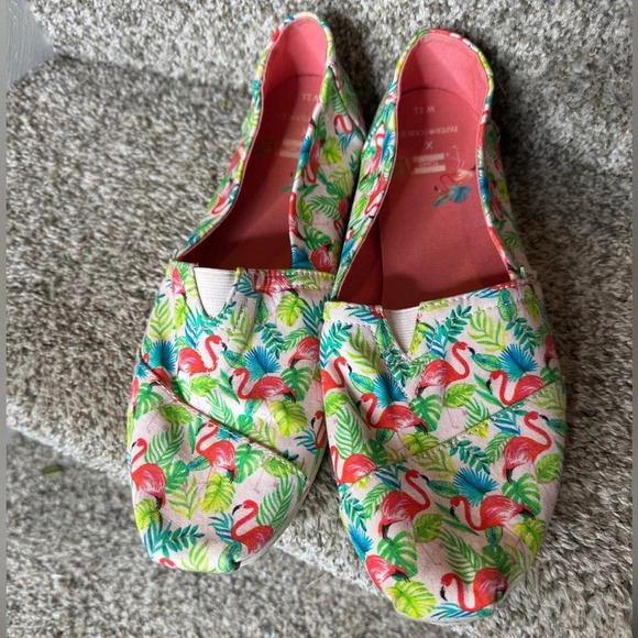 TOMS X Paper Source Limited Editon Flamingo Alpargata Canvas Slip On Shoes W11 - Picture 2 of 8